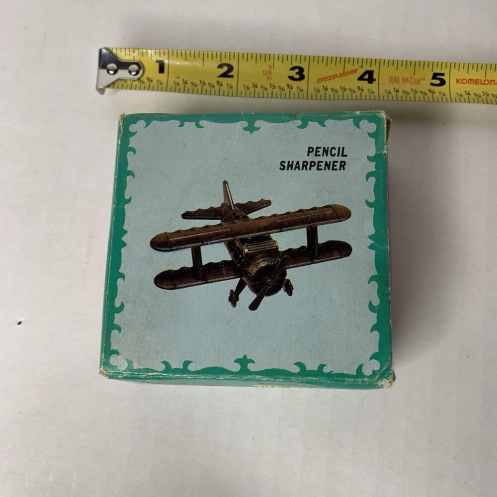 Vintage Bi-Plane Pencil Sharpener Die-Cast Metal in Box Antique Finish No. 9626